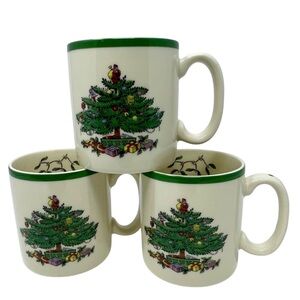 Spode Christmas Tree Mugs Ceramic Festive Holiday Cheer Sprig of Mistletoe Set-3